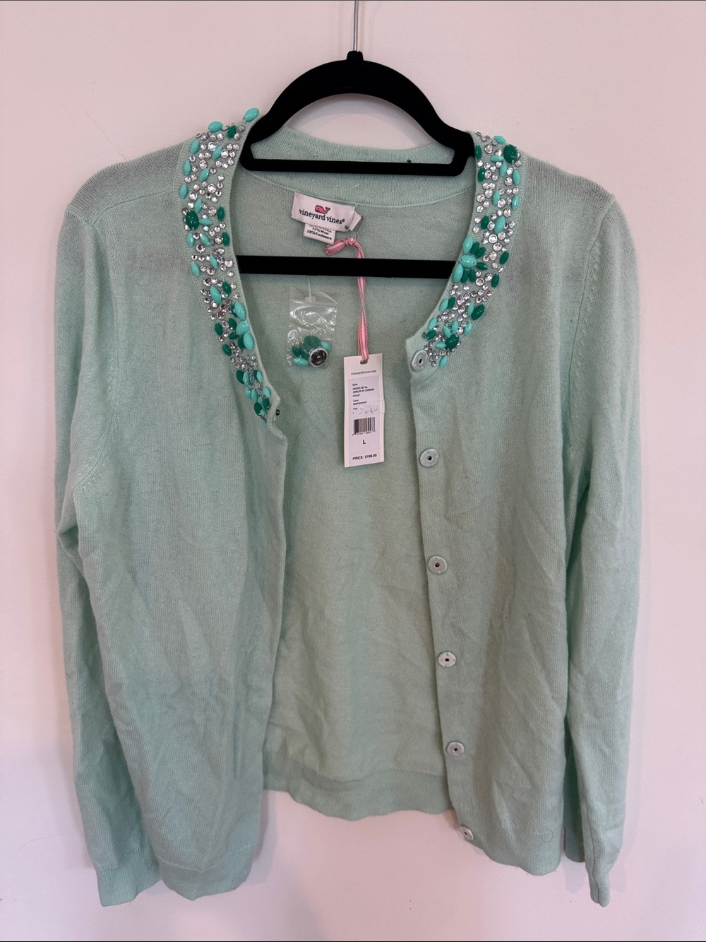 Vineyard Vines Mint Jeweled Crewneck Cardigan